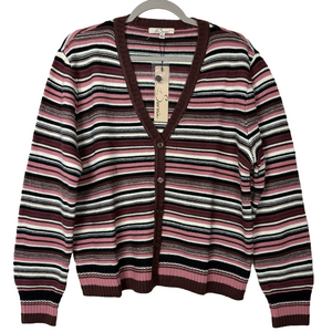 LES SEREIN Women’s size large striped v-neck button down cardigan NWT